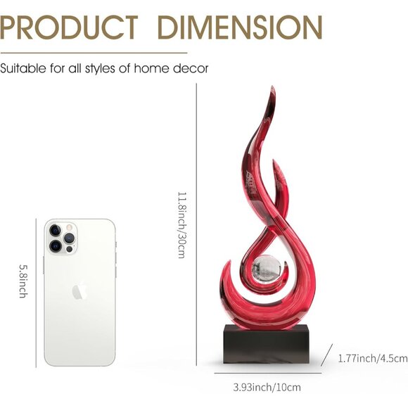 11.8" H Abstract Art Resin Black Modern Flame Decorations for Living Room Office - Picture 2 of 7